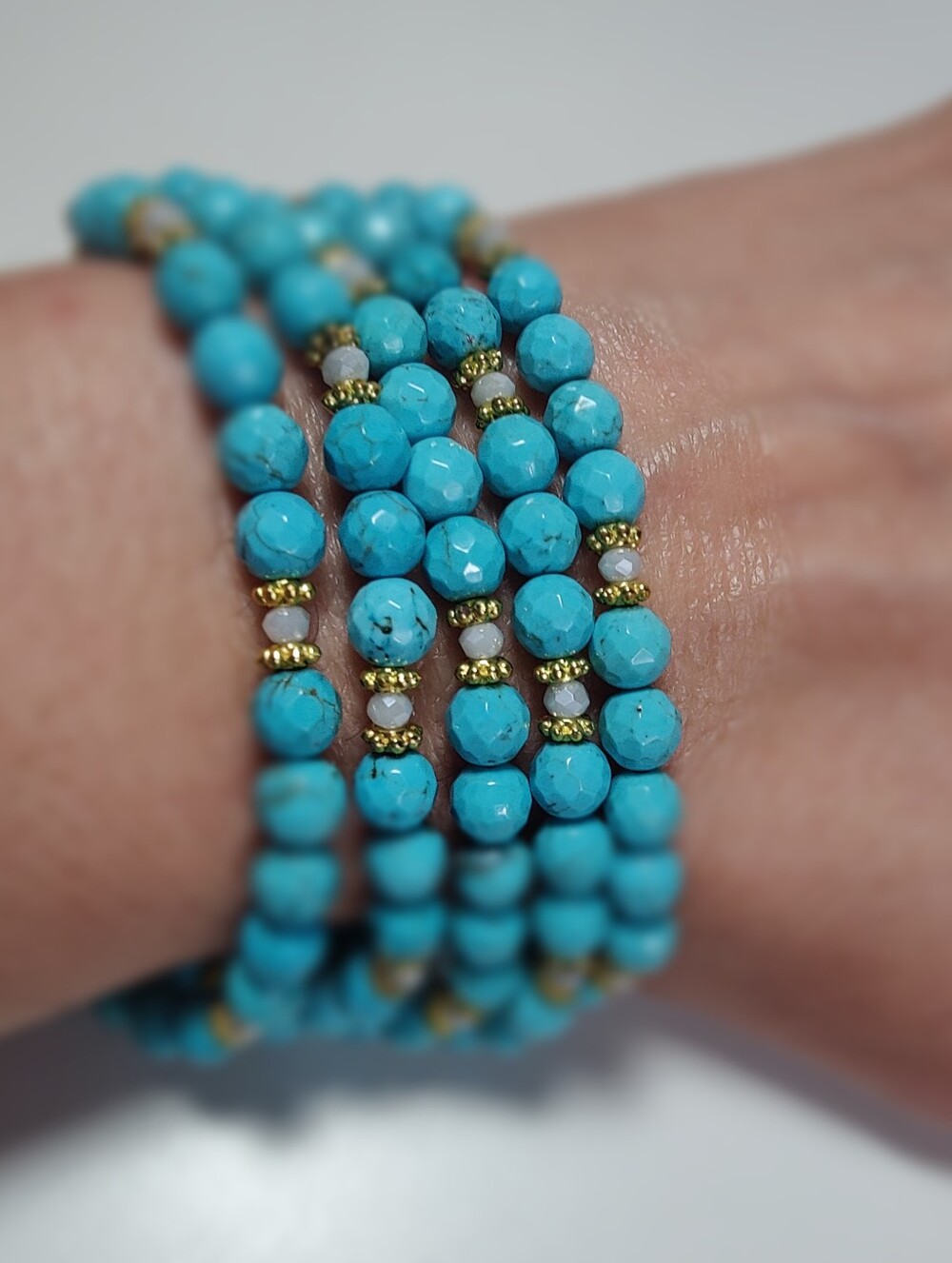 Rachel Reinhardt NY Blue Faceted Stone Wrap Bracelet Signed Gold Tone Boho
